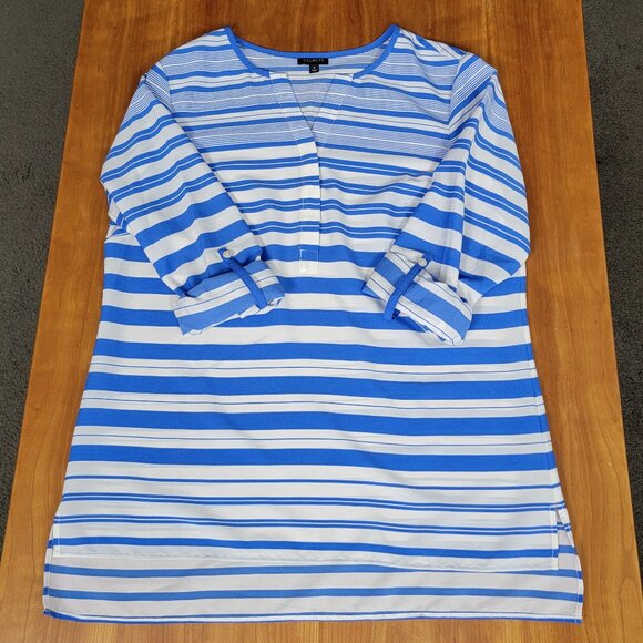 Talbots Blue & White Striped Roll Tab Sleeve Tunic Blouse - S - Picture 8 of 12